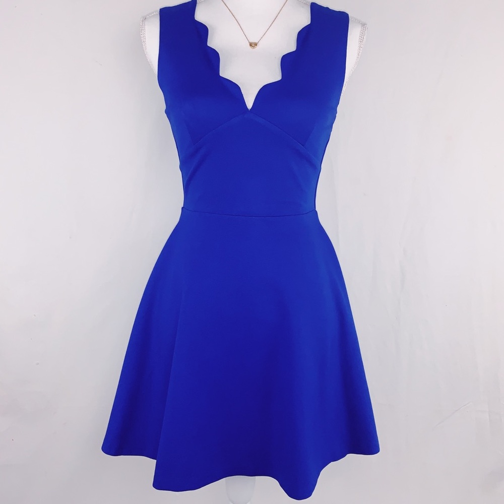 Love Ady Sleeveless Skater Dress W/ Scallop V-Neck